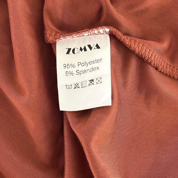 Zomva Maxi Dress Faux Wrap Velvet Ruched Plus Size 2X Burnt Orange Long Sleeve - Picture 7 of 8